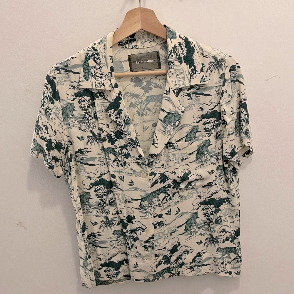 Reformation Tiger Print Blouse - green S